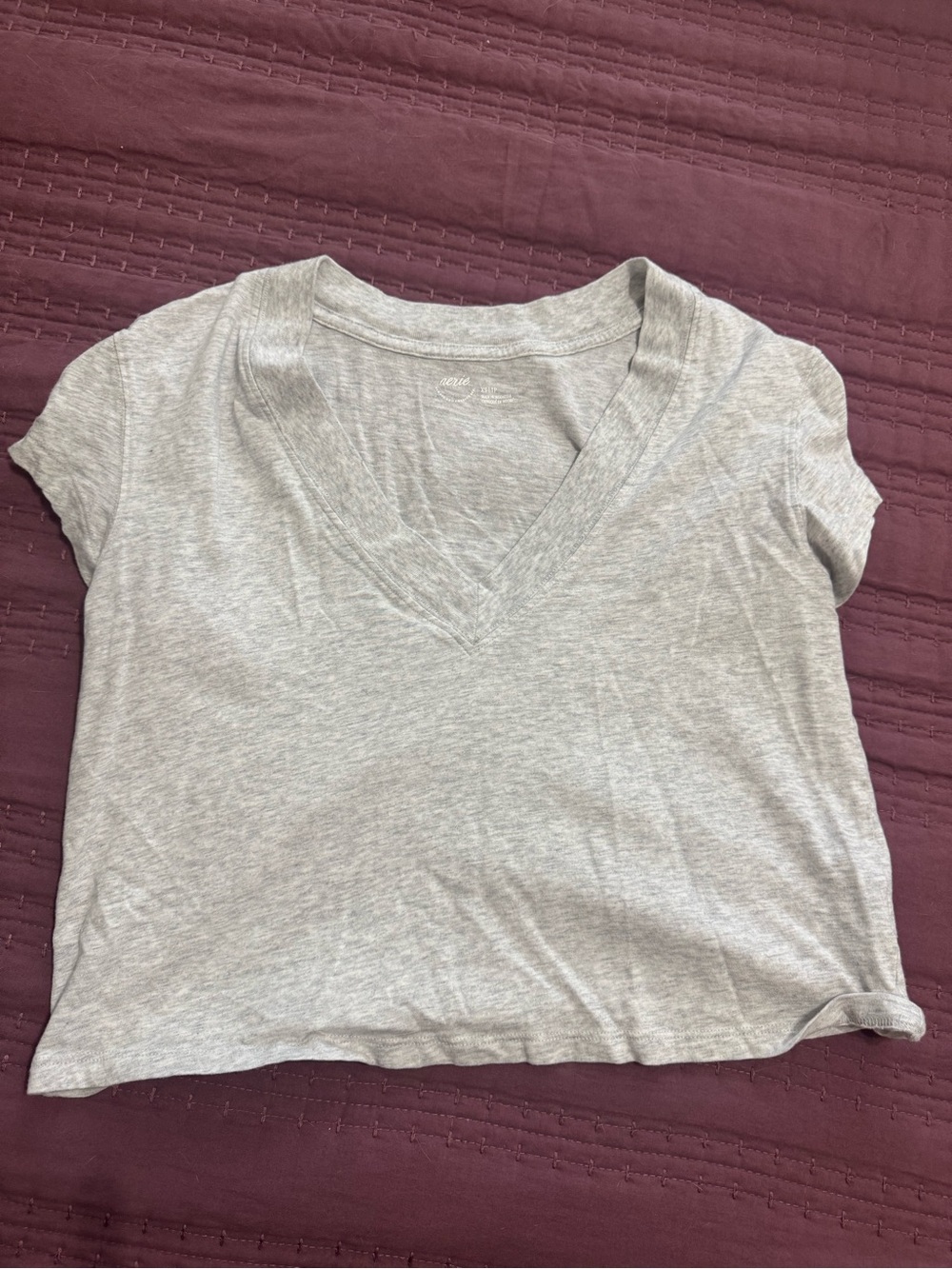 aerie Light Gray V-Neck Crop Tee